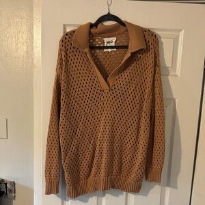 Aerie Light Brown Open Knit Sweater